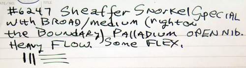 6247: SHEAFFER SNORKEL SPECIAL IN PASTEL GREY. OPEN PALLADIUM MED NIB WITH A LITTLE BIT OF FLEX